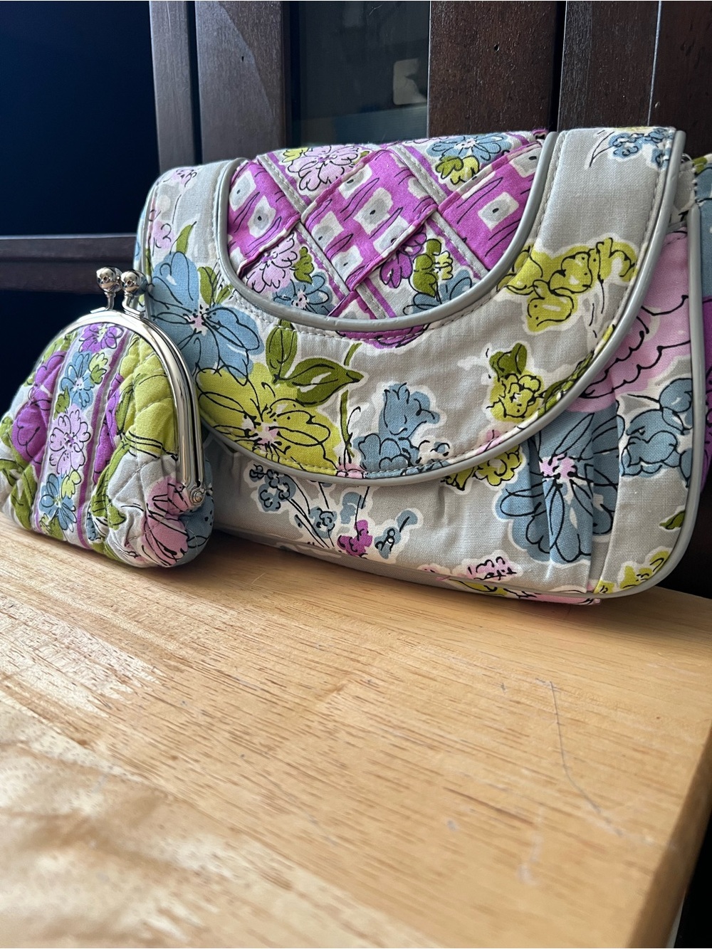 Vera Bradley Retired “Watercolor” Pattern Chain Strap Shoulder Bag & Coin Purse